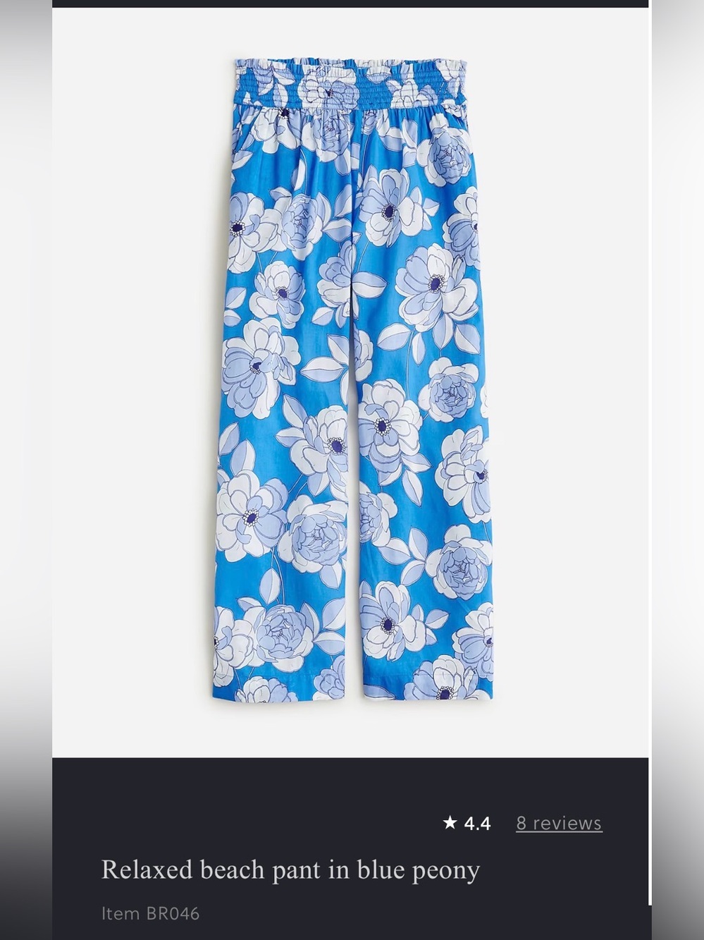 J. Crew Blue and White Floral Smocked Waist Pants, XL